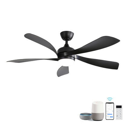 45-Inch Smart Ceiling Fan with DC Motor, App Control, Dimmable LED, Reversible, Timer, Matte Black