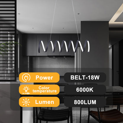 Modern Aluminum Spiral Loop Pendant Light with 14W LED, Adjustable Suspension, 23 in Length Matte Black