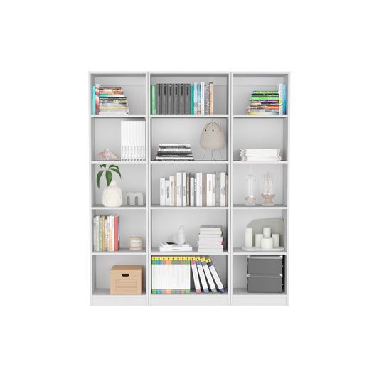 Modern White 3-Piece Bookcase Set with Ample Shelving for Living Room and Office