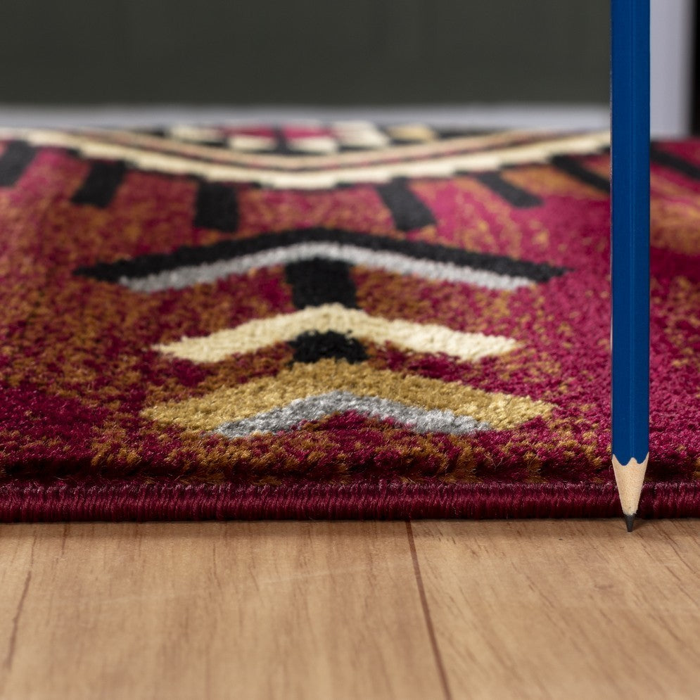 Southwest Style Area Rug, 87 x 63 inches, Polypropylene, Low-Pile, Durable, Kid & Pet Friendly Red