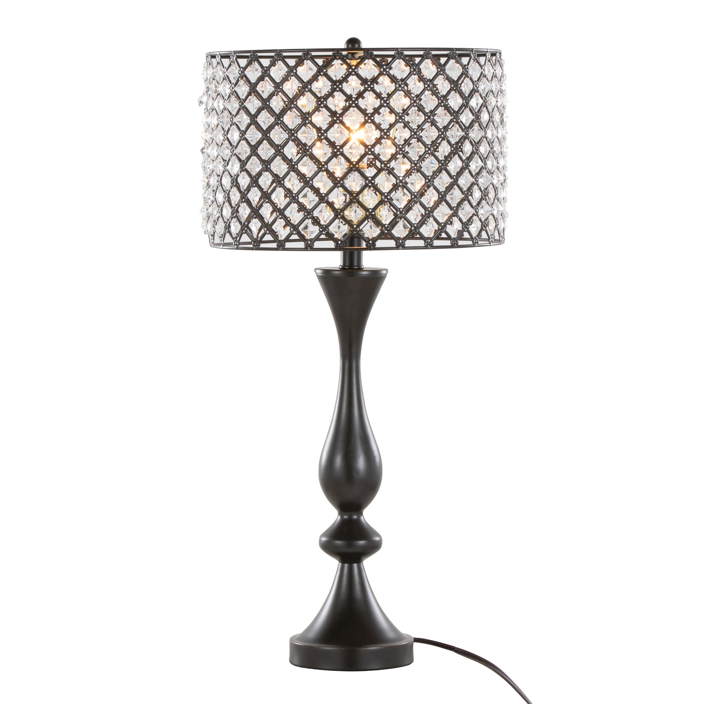 27-Inch Modern Metal Table Lamp with Clear K9 Crystal Accents and Drum Shade, 60W Bulbs Oil Rubbed Bronze