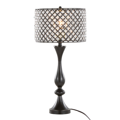 27-Inch Modern Metal Table Lamp with Clear K9 Crystal Accents and Drum Shade, 60W Bulbs Oil Rubbed Bronze