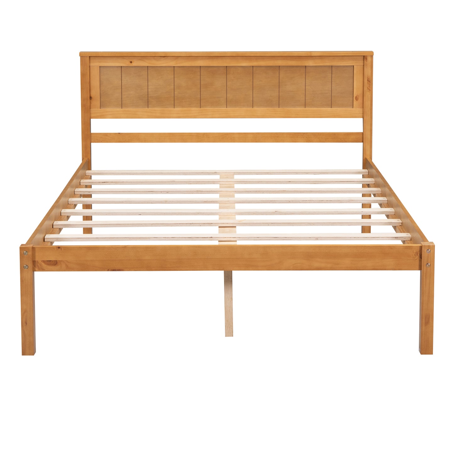 Oak Full Platform Bed Frame with Headboard - No Box Spring Required, Wood Slat Support