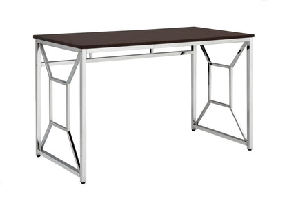 Contemporary Brown MDF/Chrome Office Desk with H-Shape Base