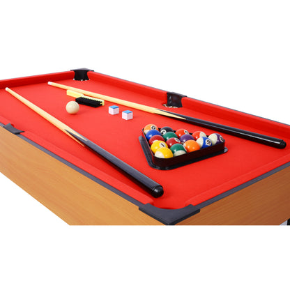 5-in-1 Game Table: Billiards, Ping Pong, Foosball, Basketball, Push Hockey; 43x24x32 in MDF+Steel Brown/Red