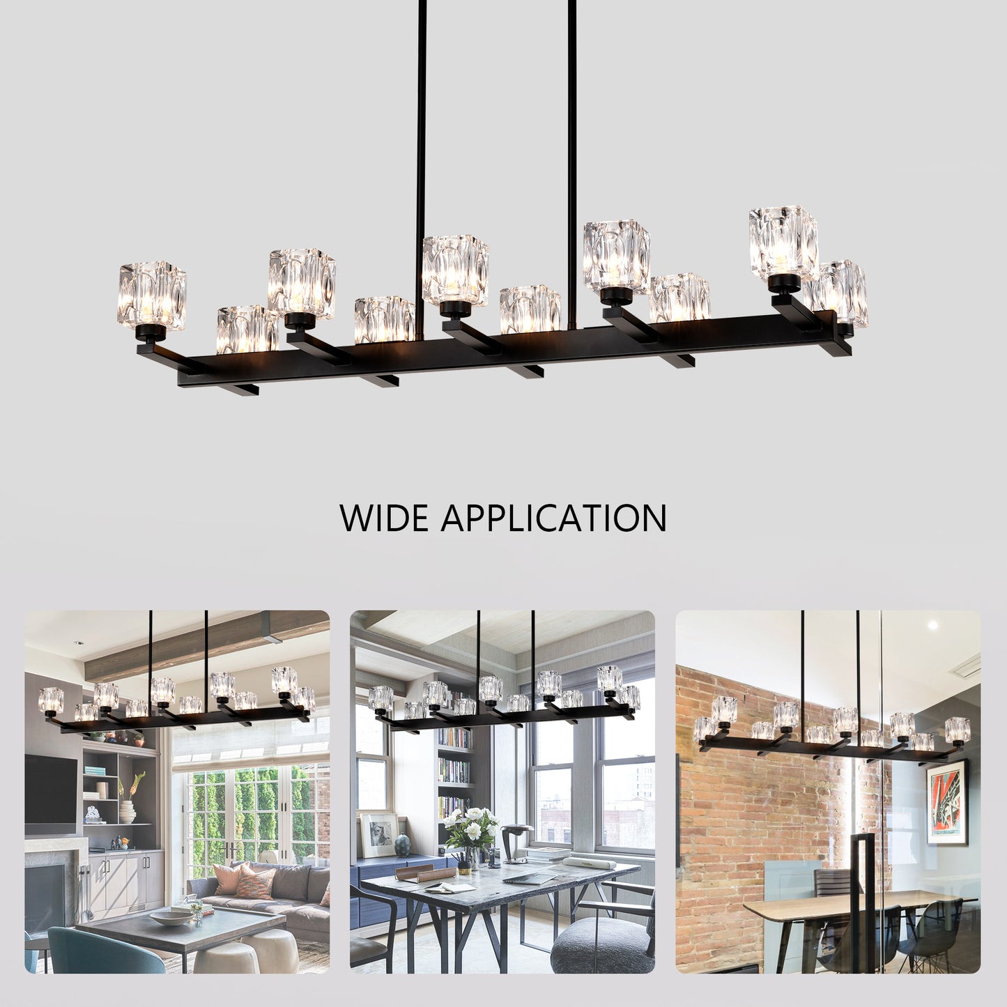 10-Light Pendant Chandelier for Dining Room & Kitchen Island, Farmhouse Metal, G9 Bulbs, Matte Black