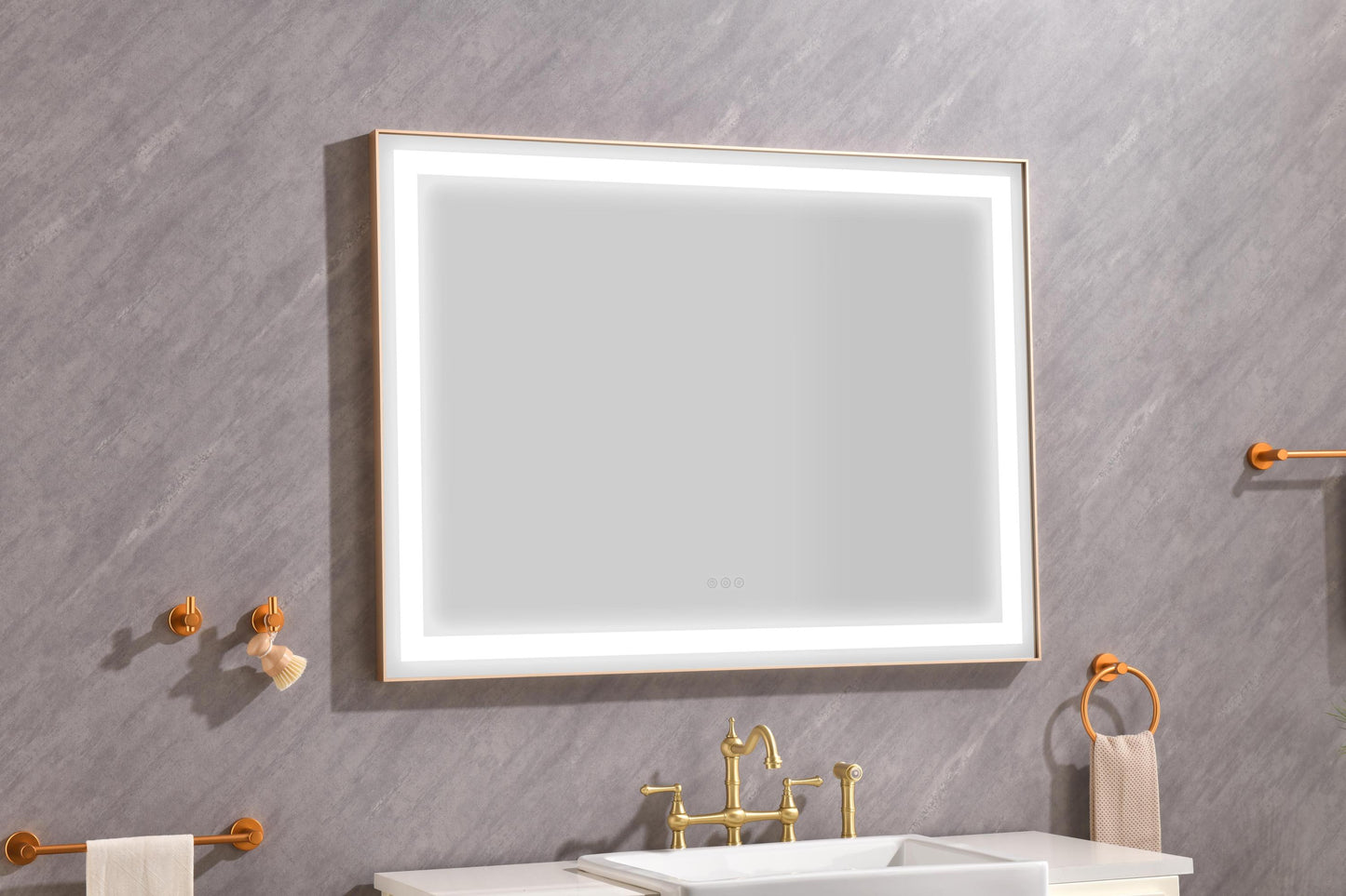 Large 48x36 Illuminated Bathroom Mirror with Dual Control Anti-Fog Feature