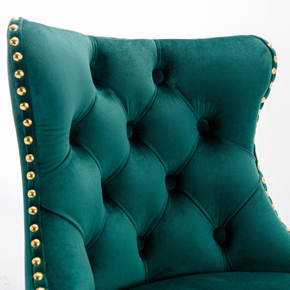 Set of 2 Adjustable Swivel Bar Stools, 25-33 in, Velvet, Modern Kitchen Island Counter Height, Green