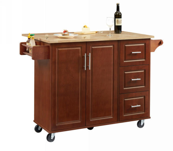 Rolling Kitchen Island Cart with Drop Leaf Tabletop and Storage, Retro Brown Barn Door Design on Wheels