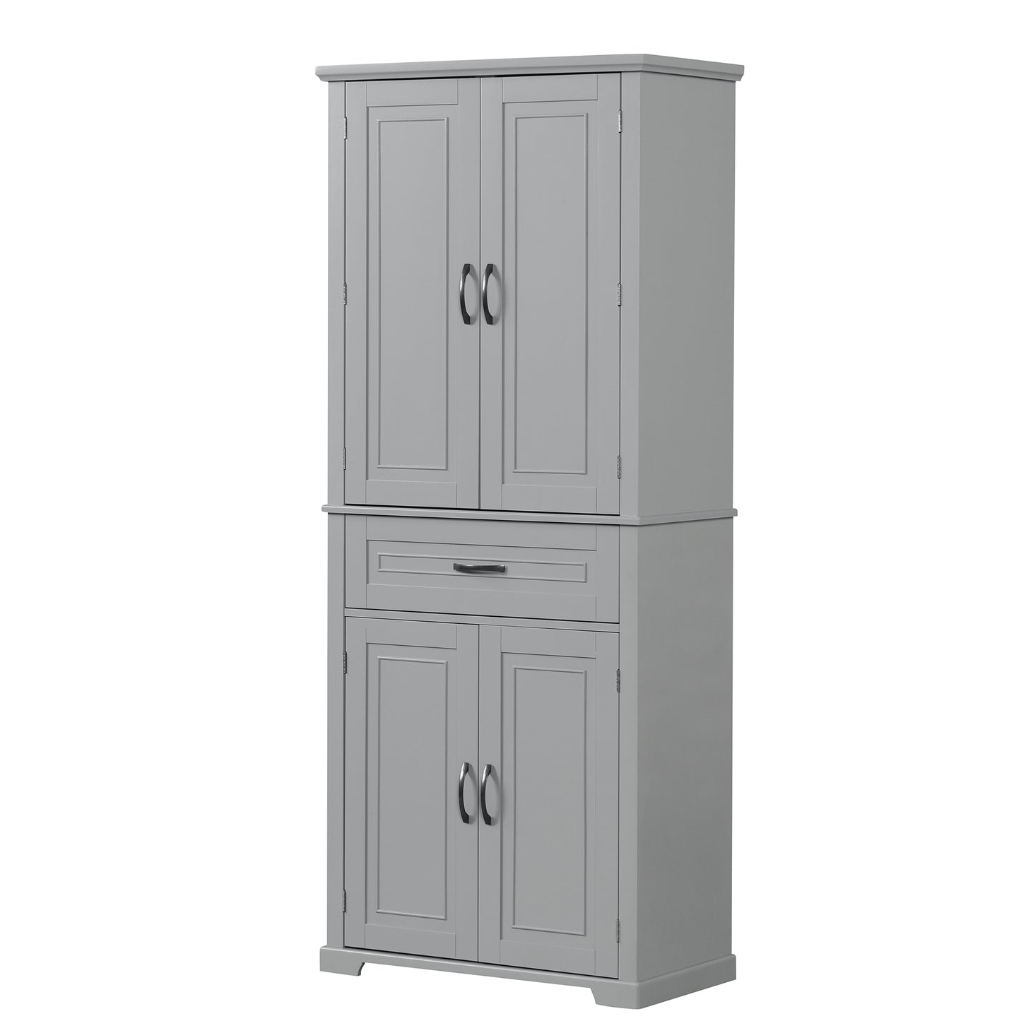 Tall Grey MDF Bathroom Storage Cabinet with Adjustable Shelf and Multiple Storage Solutions