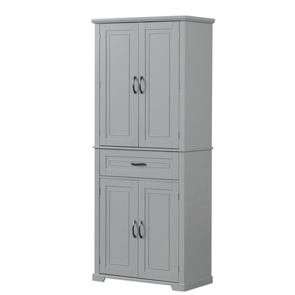 Tall Grey MDF Bathroom Storage Cabinet with Adjustable Shelf and Multiple Storage Solutions