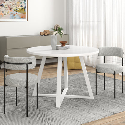 Round Dining 3 Piece Set Table Boucle Chairs White Multi