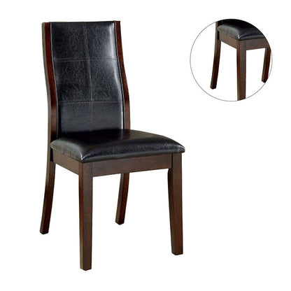2-Piece Transitional Dining Chairs - Solid Wood, Curved Back, Padded Leatherette, Brown Cherry
