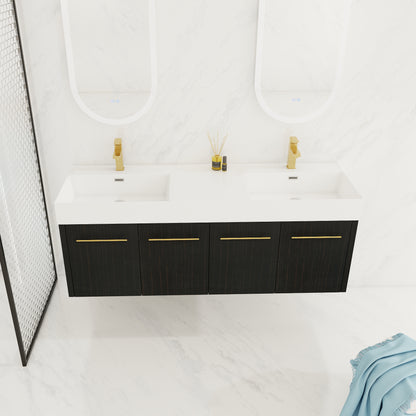 60-Inch Modern Wall-Mounted Bathroom Vanity with Double Resin Sink and Ample Storage