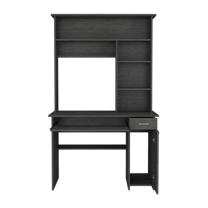 Smokey Oak Compu Hutch Desk with Keyboard Tray, CPU Door Panel, Shelves, and Drawer