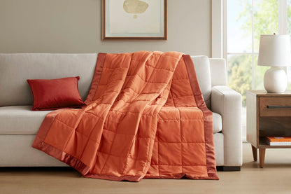 Twin Size Lightweight Down Alternative Blanket with Satin Trim, Quilted, Machine Washable, 68x90 Orange