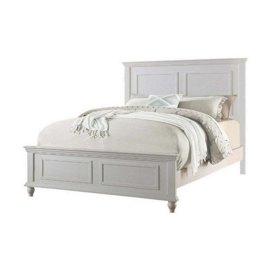 Elegant White Queen Size Bed Frame with High Panel Headboard and Footboard