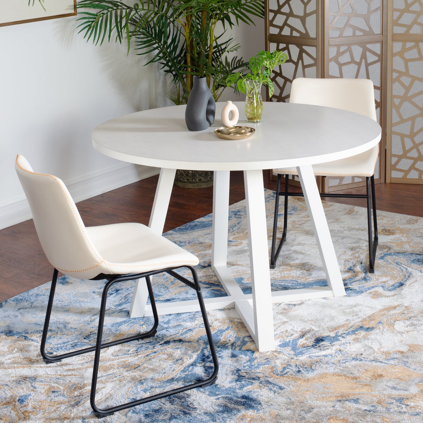 Round Dining Set 3 Piece Trestle Table And 2 Chairs White