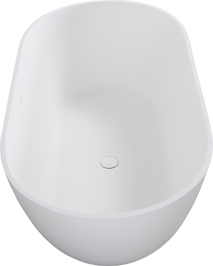 Luxury 59" Freestanding Solid Surface Soaking Bathtub with Overflow and Pop-up Drain in Matte White for Contemporary Bathrooms