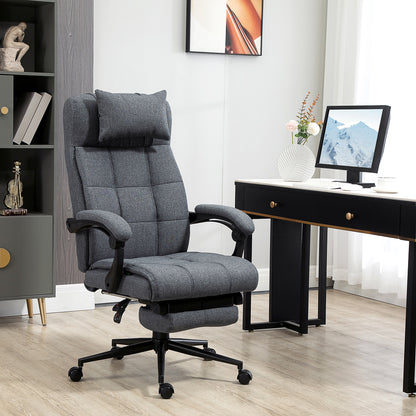 High Back Dark Grey Executive Office Chair with Adjustable Footrest, Headrest, and Padded Armrests - Swivel Task Chair with Linen-Feel Fabric