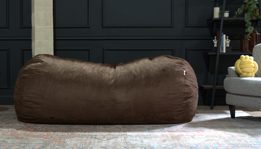 8-Foot Cylindrical Foam Bean Bag Chair with Removable Cover, Modern Living Seating, Microfiber Brown
