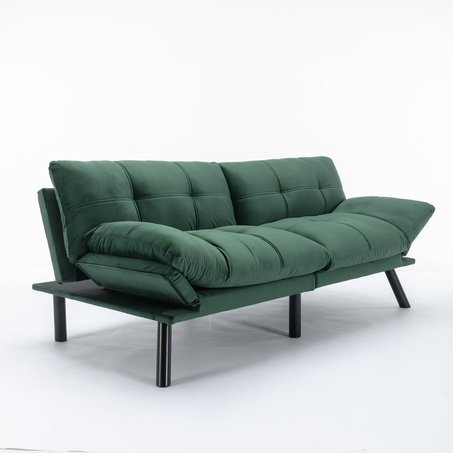 2-Seater Convertible Sofa Bed with Adjustable Backrest and Armrests, Foam Upholstery, Pine Frame Emerald