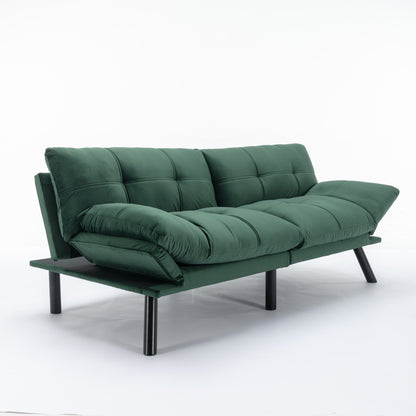 2-Seater Convertible Sofa Bed with Adjustable Backrest and Armrests, Foam Upholstery, Pine Frame Emerald