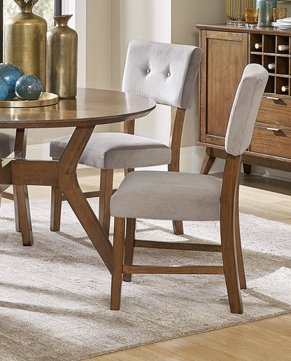 Set of 2 Mid-Century Modern Dining Chairs, Gray Upholstery, Wood Frame, 38 in, Light Oak Finish