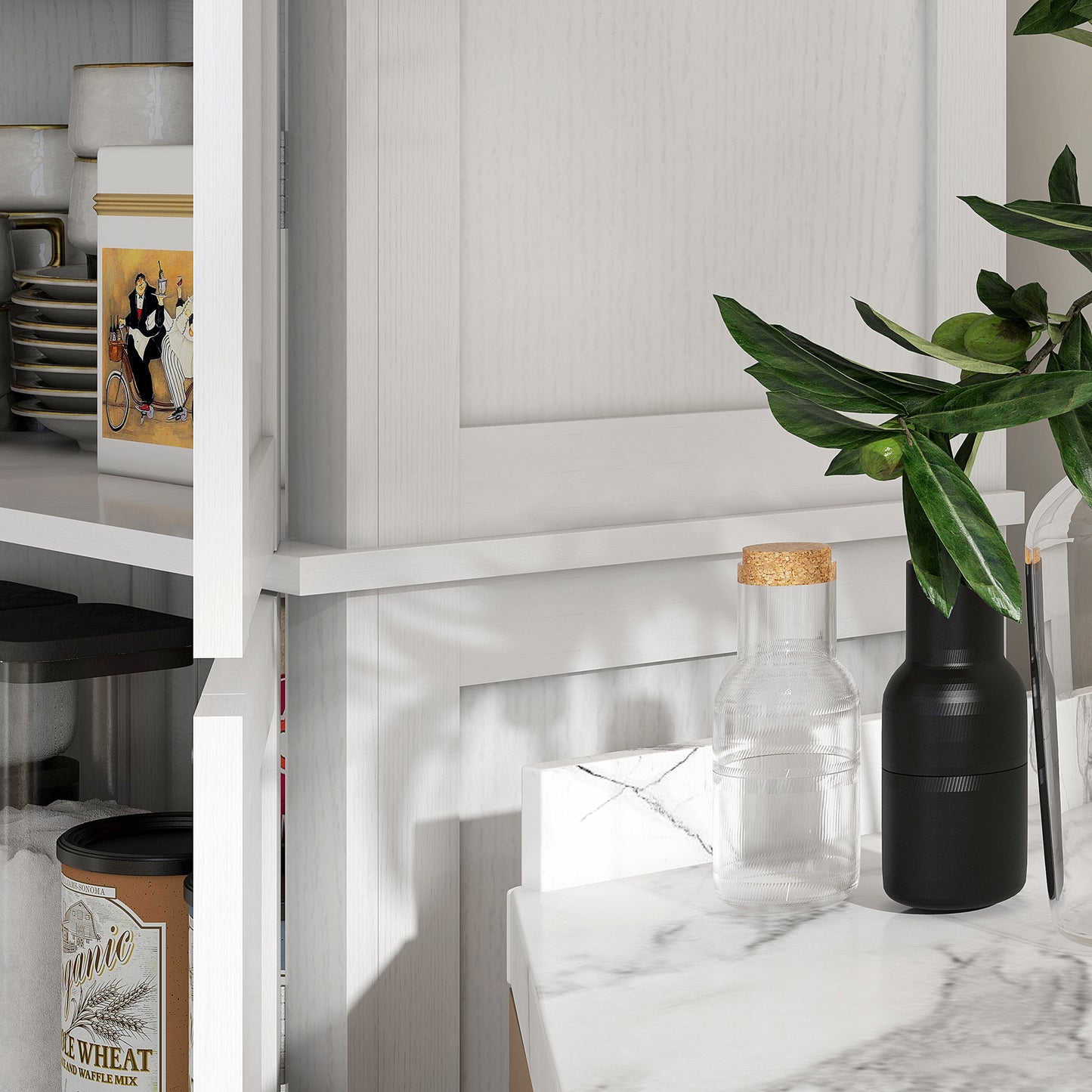 Elegant 72.5" White Freestanding Kitchen Pantry with Adjustable Shelves and 4 Doors