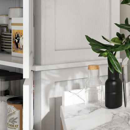 Elegant 72.5" White Freestanding Kitchen Pantry with Adjustable Shelves and 4 Doors