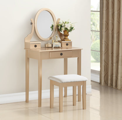 Wood Makeup Vanity Table and Stool Set for Bedroom, Contemporary Style with Storage Drawer, Gold