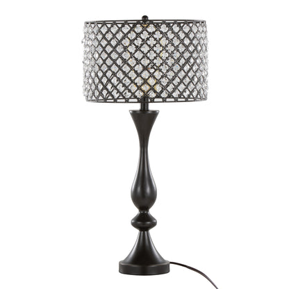 27-Inch Modern Metal Table Lamp with Clear K9 Crystal Accents and Drum Shade, 60W Bulbs Oil Rubbed Bronze