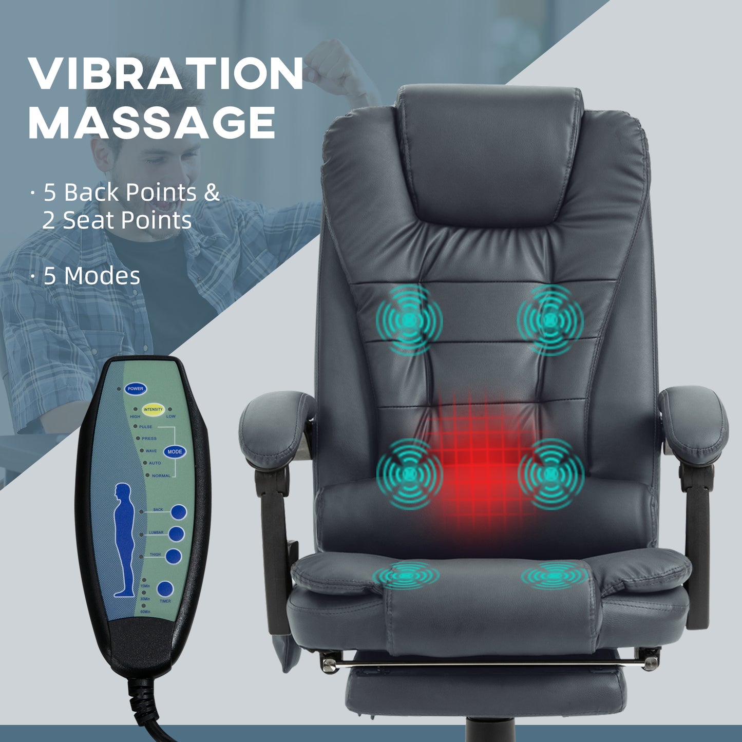 Blue Vinsetto 7-Motor Massage Office Chair with Reclining Feature