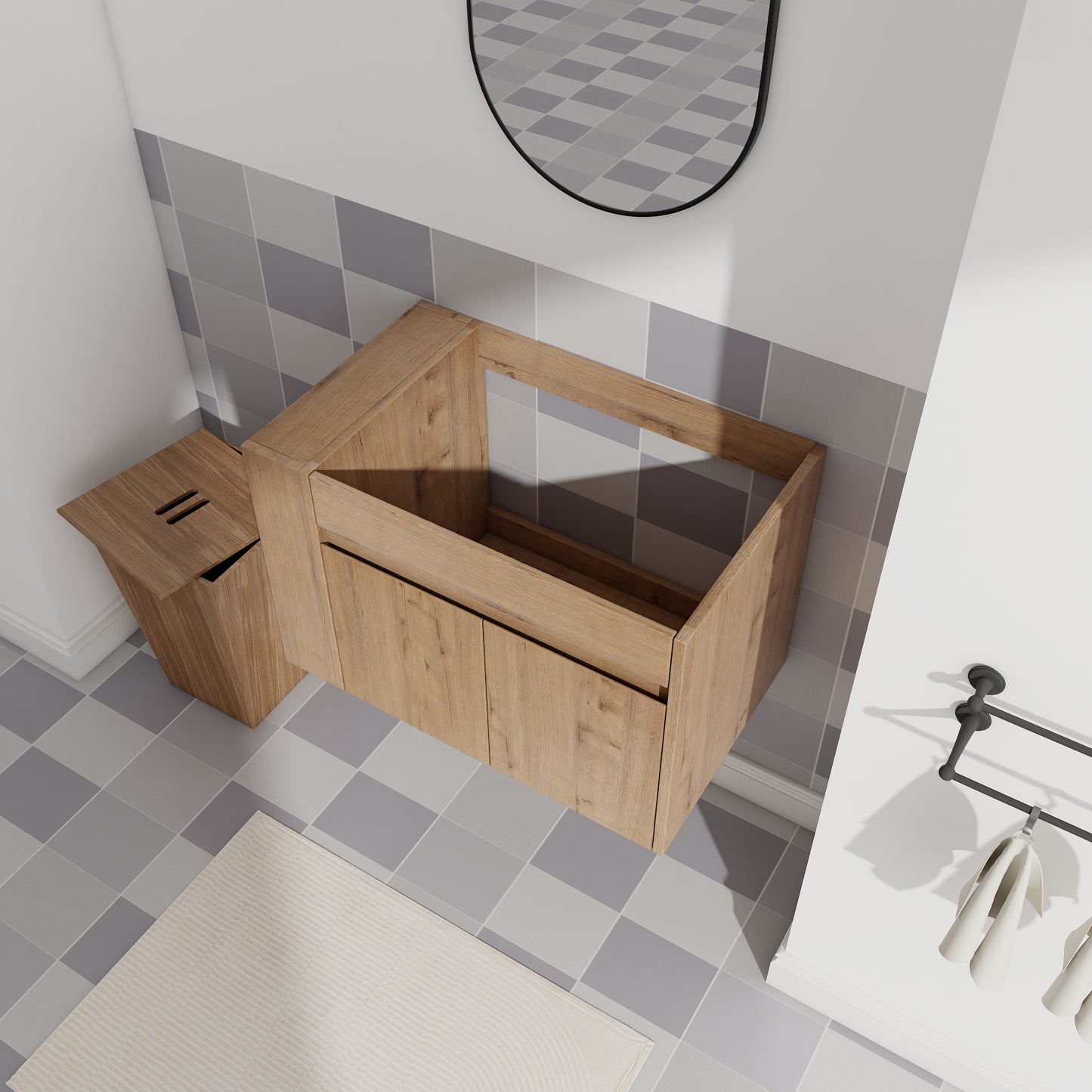 Modern 30-Inch Wall-Mounted Bathroom Vanity with Open Shelf - Vanity Cabinet Only (No Basin Included)