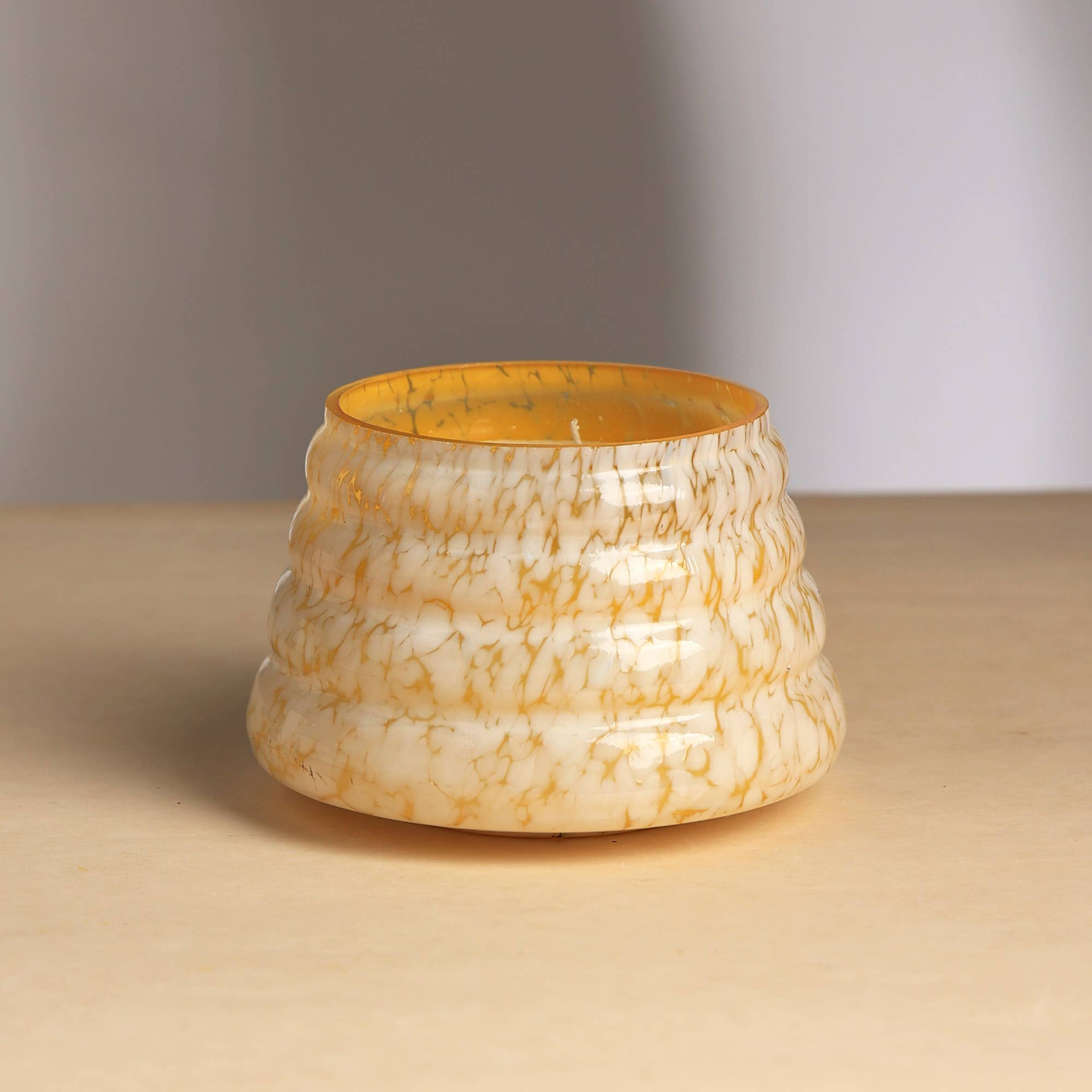 Handmade Mouth-Blown Glass Soy Wax Scented Candle, One-of-a-Kind, Long-Lasting Fragrance, Yellow