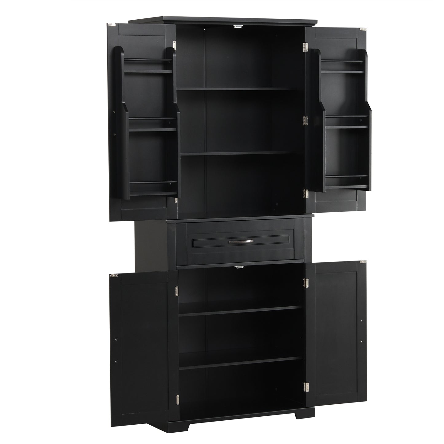 Tall Black Bathroom Storage Cabinet with Adjustable Shelf, Doors, and Drawer for Versatile Organization