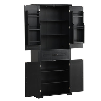 Tall Black Bathroom Storage Cabinet with Adjustable Shelf, Doors, and Drawer for Versatile Organization