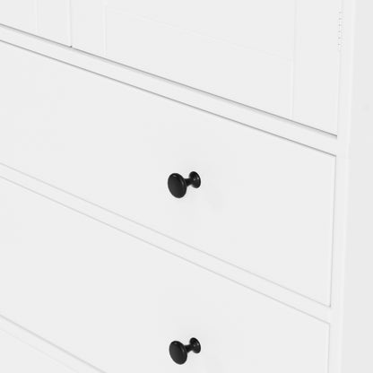 Tall White Farmhouse Kitchen Pantry - 77" Freestanding Storage Cabinet with Adjustable Shelves, Door Shelves, and Drawers