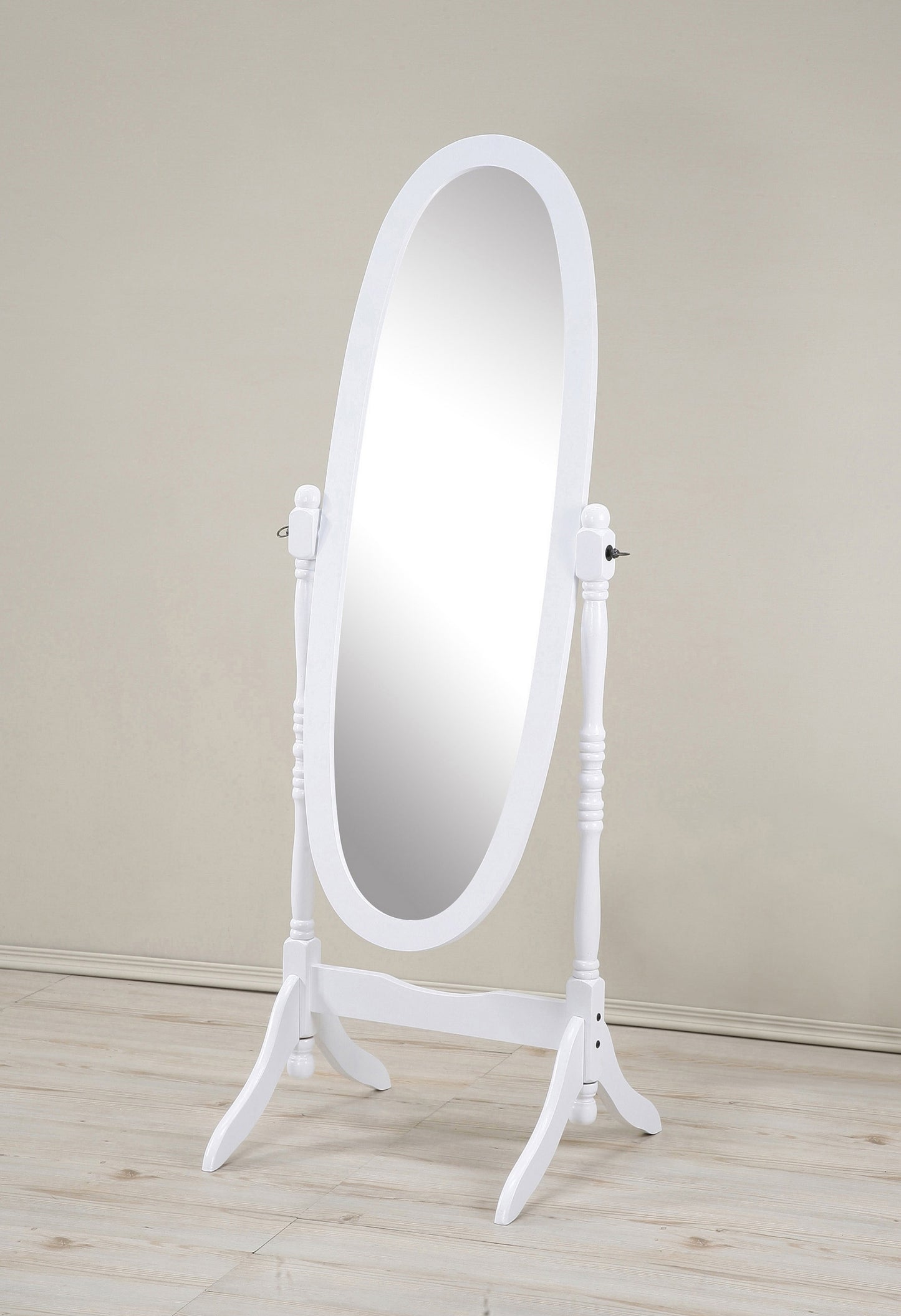 Elegant White Wood Cheval Mirror in Traditional Queen Anna Design