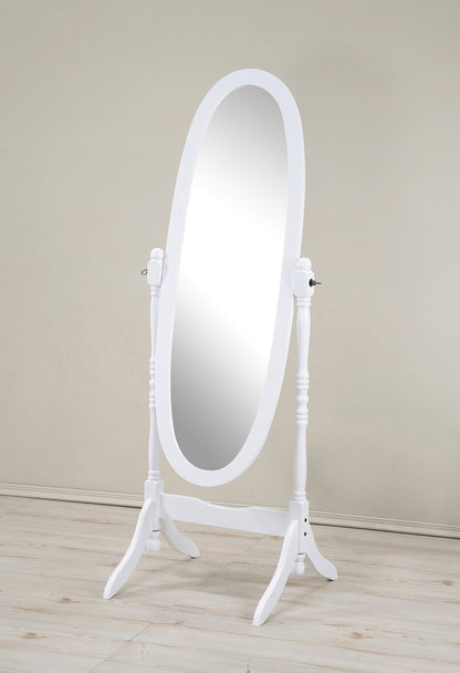 Elegant White Wood Cheval Mirror in Traditional Queen Anna Design
