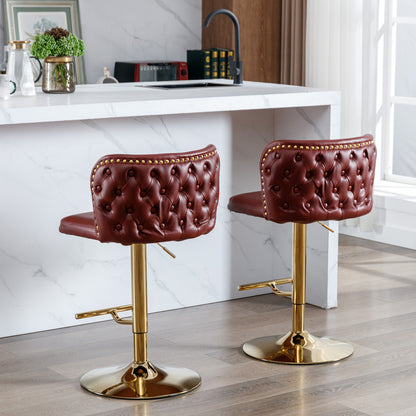 Swivel Barstools Adjustable PU Upholstered Wine Red 2 Pack