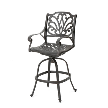 Outdoor Cast Aluminum Swivel Bar Stool With Scrolled Arms For Patio Or Poolside Use 21.6 In Depth 25.5 In Width Bronze