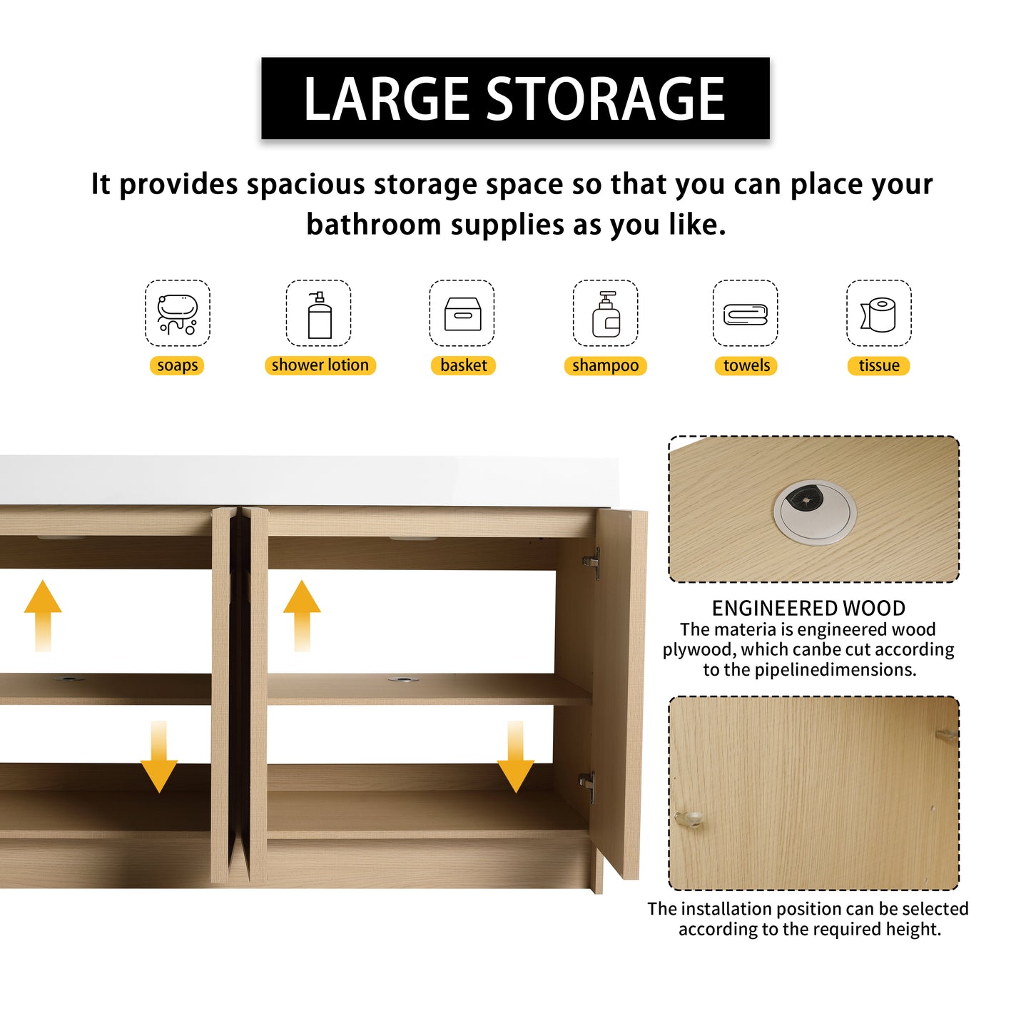 60-Inch Modern Freestanding Bathroom Vanity with Double Resin Sink & Soft-Close Doors