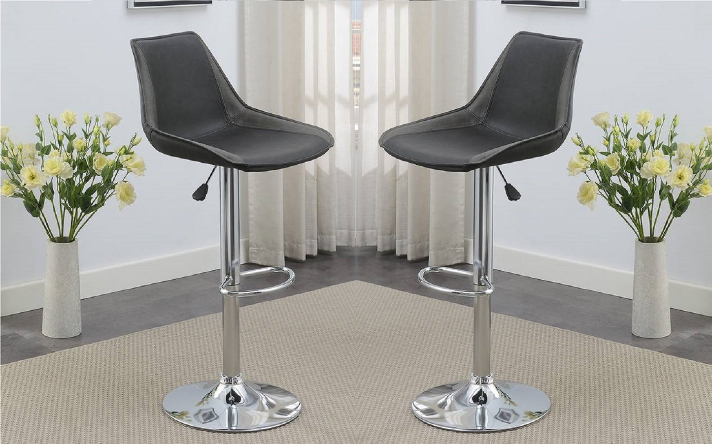 Ebony Adjustable Bar Stool Chairs Set Of 2 Chrome Base