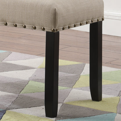 Dining Bench with Nailhead Trim, Linen-Cotton Upholstery, Solid Hardwood Legs, 44W x 16.5D x 19H, Tan