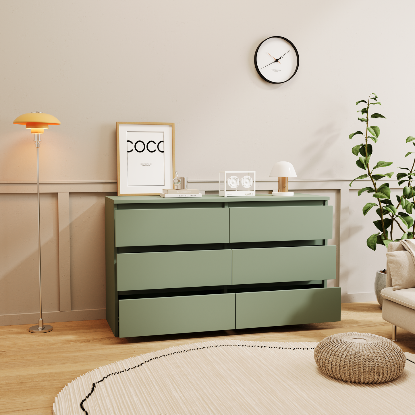 Stylish Green 6-Drawer Dresser Chest for Ample Storage Solutions
