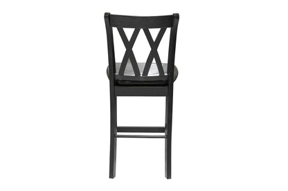 Black Finish 5pc Counter Height Set Dining Counter Height Table with Lower Shelves and 4x Chairs Set Faux Leather Upholstered Kitchen Dining Furniture
