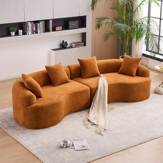 110-Inch Curved Modular Sleeper Sectional Sofa, Chenille Upholstery, 4-Seat Living Room/Apartment, Orange