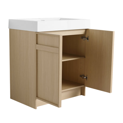 30-Inch Modern Freestanding Bathroom Vanity with Soft-Close Doors and Integrated Resin Sink