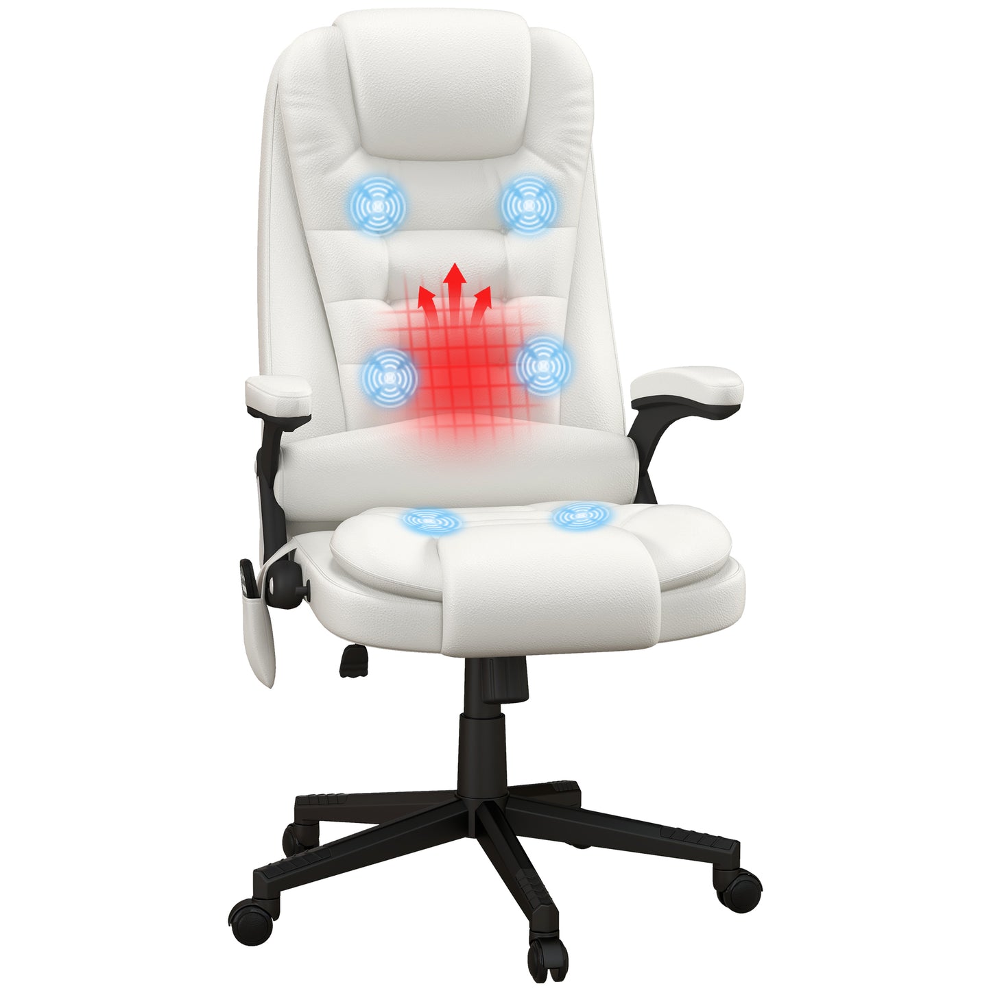Ergonomic High Back Massage Office Chair with Heated Recline and Remote Control, White PU Leather